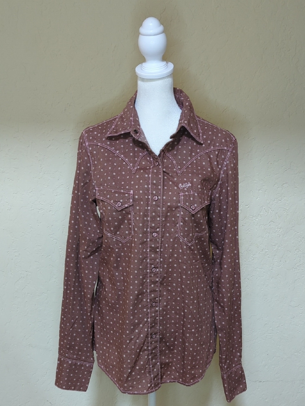Cruel Girl Western Long Sleeve Daisy Dot Snap Button Down Shirt Size Medium